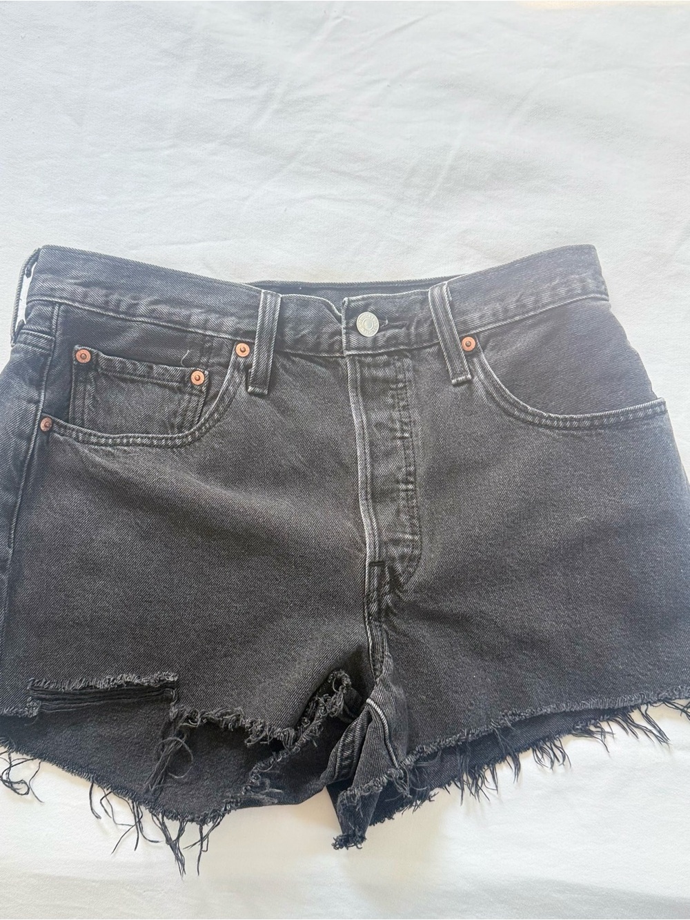 Levi's High-Waist Washed Black Denim Cutoff Shorts